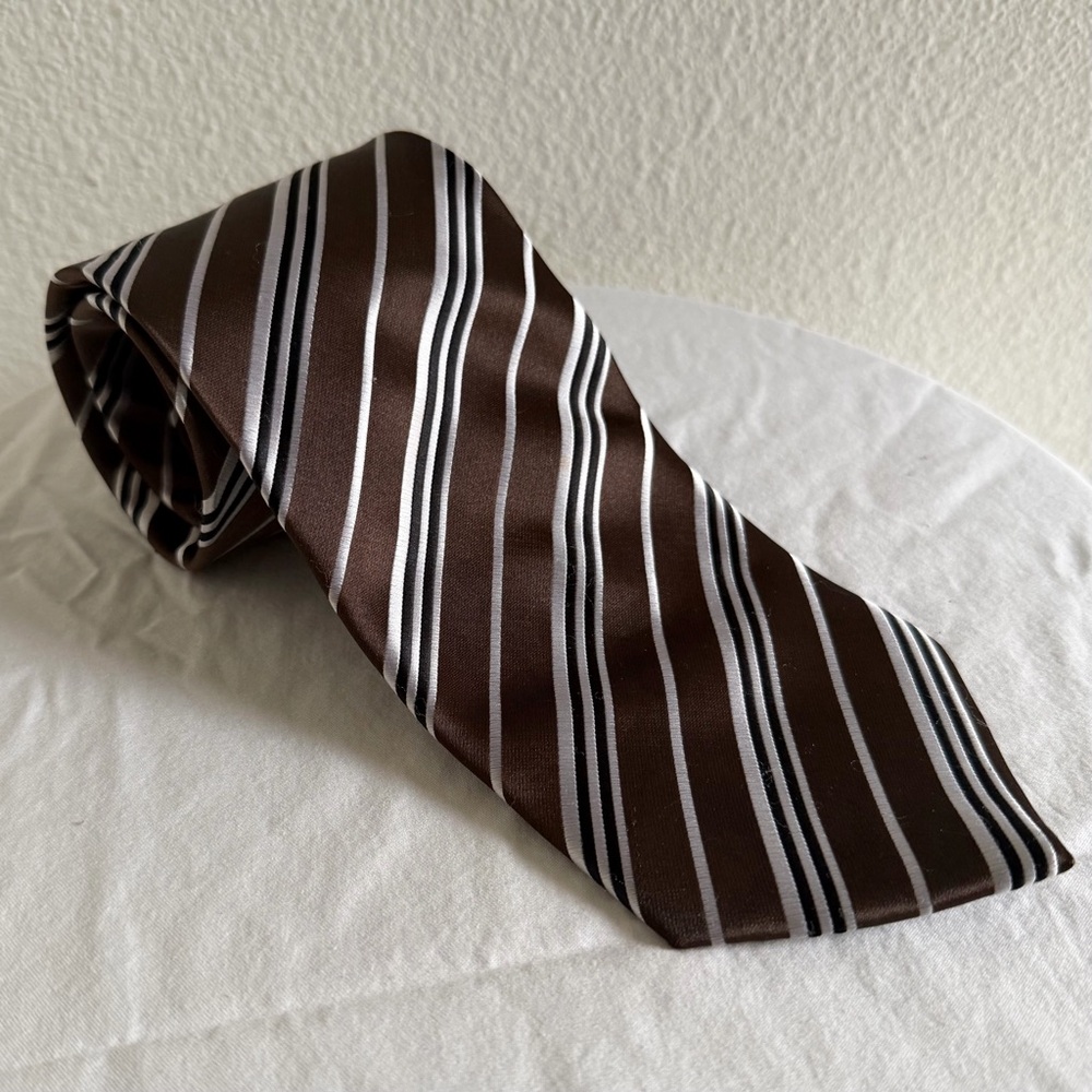 Laurant Bennet Milano Men's Tie Brown‎ Striped Classic
